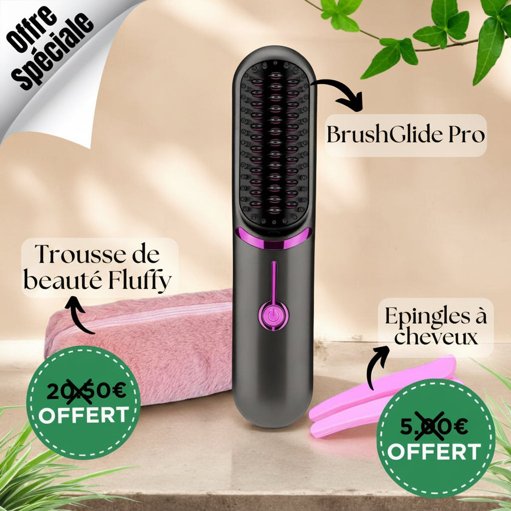 BrushGlide Pro - Lissage Express, Sans Fil, Partout + Trousse Offerte